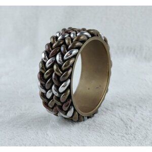 Vintage Brass Bracelet Bangle Three Metal Colors Brass Silver Copper Braid Jewel